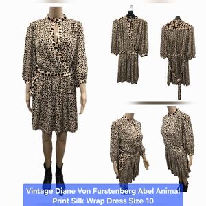 Diane Von Furstenberg Abel Animal Print Silk Wrap Dress Size 10